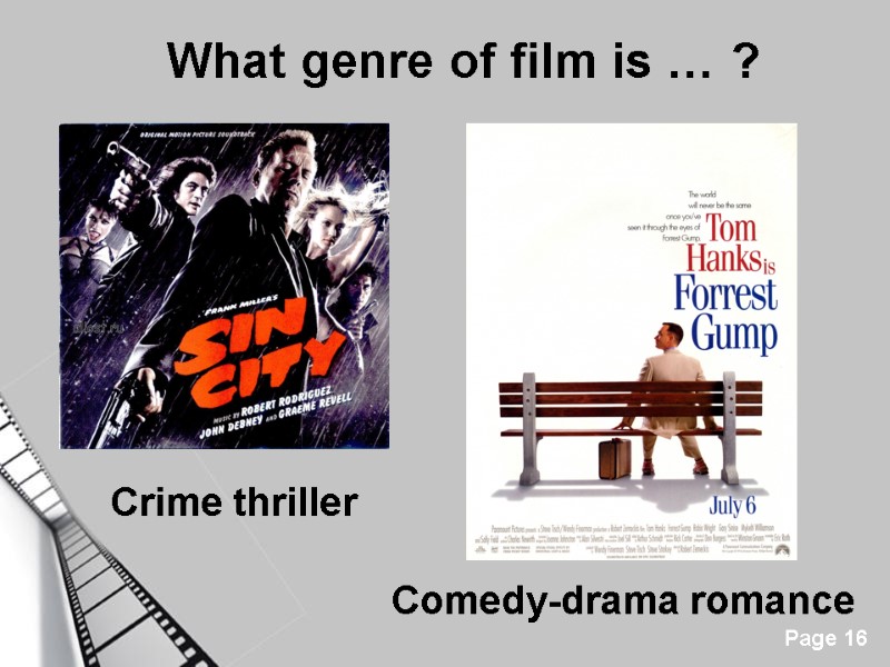 What genre of film is … ? Crime thriller Comedy-drama romance